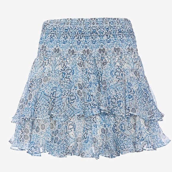 Twelfthstreet by Cynthia Vincent For Intermix Blue Floral Silk Skirt Size P - Picture 2 of 16